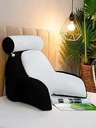 Almofada de Descanso Apoio lombar Travesseiro Encosto de costas para leitura na Cama, Almofada de Pescoço multiuso Ergonômico em Pelúcia 55cm x60cm (PRETO)