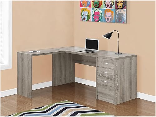 Miniatura 2 de Monarch Specialties Esquina gris pardo oscuro con escritorio de computadora de vidrio templado, 60 pulgadas de largo x 55 pulgadas de ancho x 30