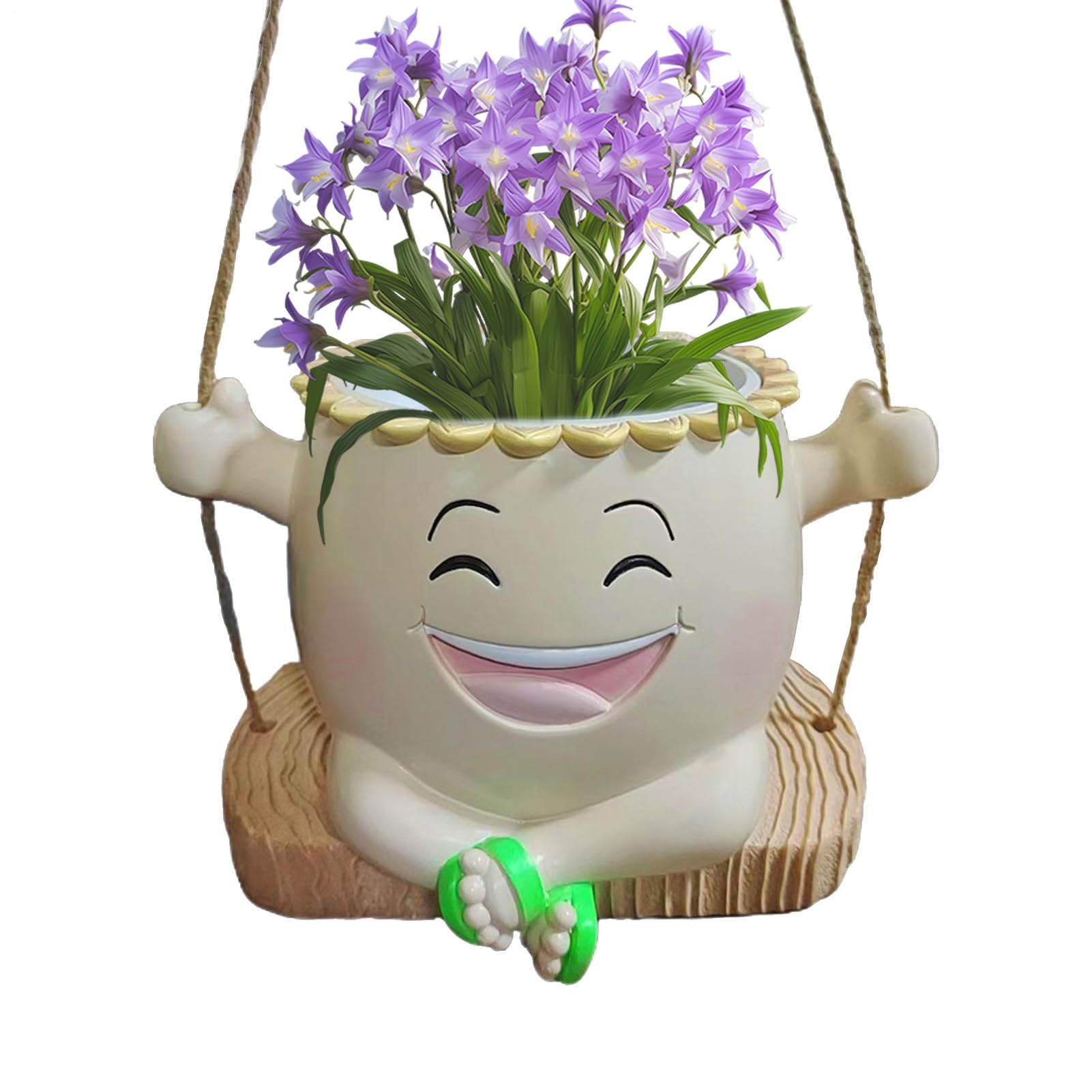Pot de fleurs en tête créatif avec visage et balançoire drôle