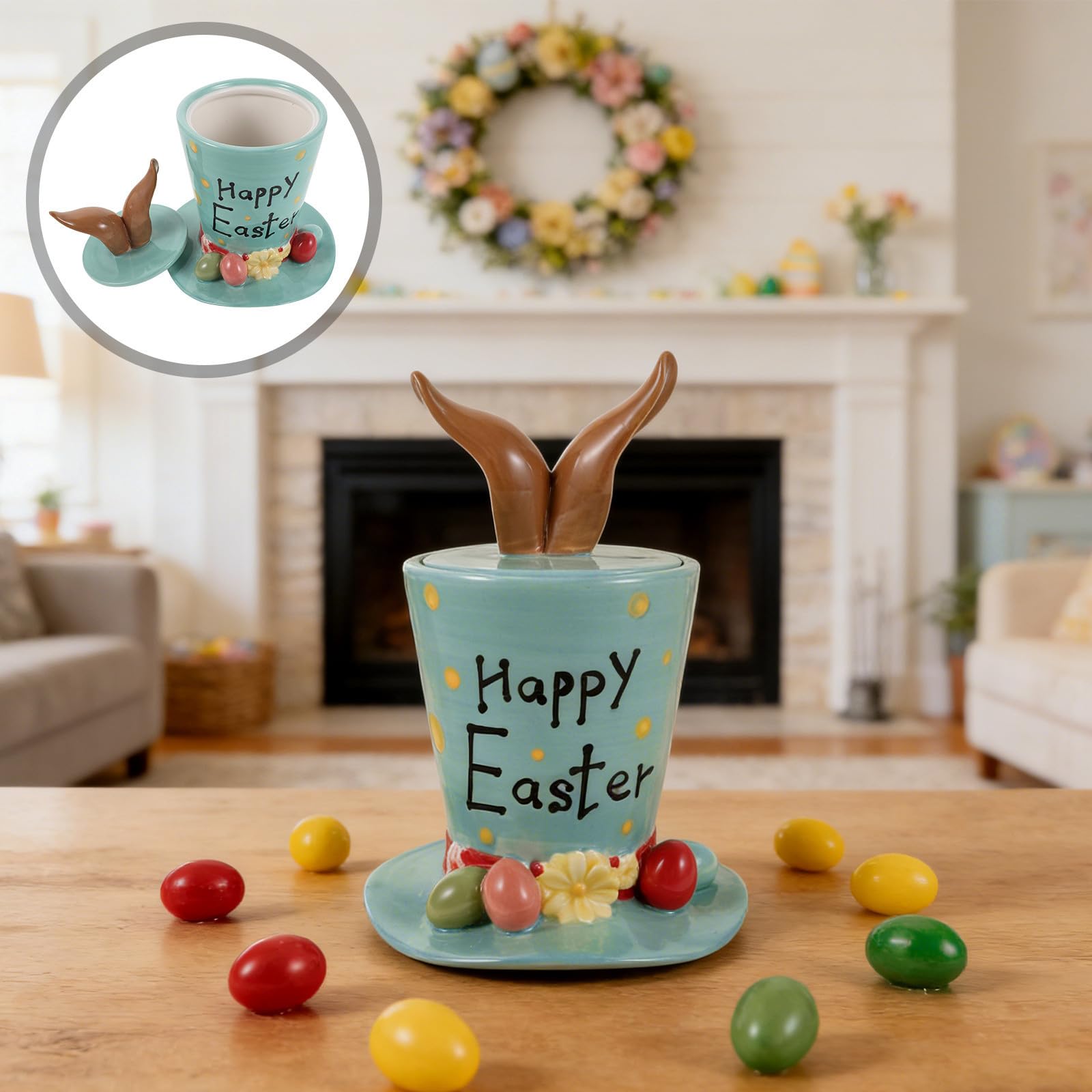 Alipis Barattolo di Ceramica con Orecchie da Coniglio, Decorativo | Casa e Cucina, Contenitore Versatile per Dolci, Stile Pasquale, Resistente All'usura, per Piano