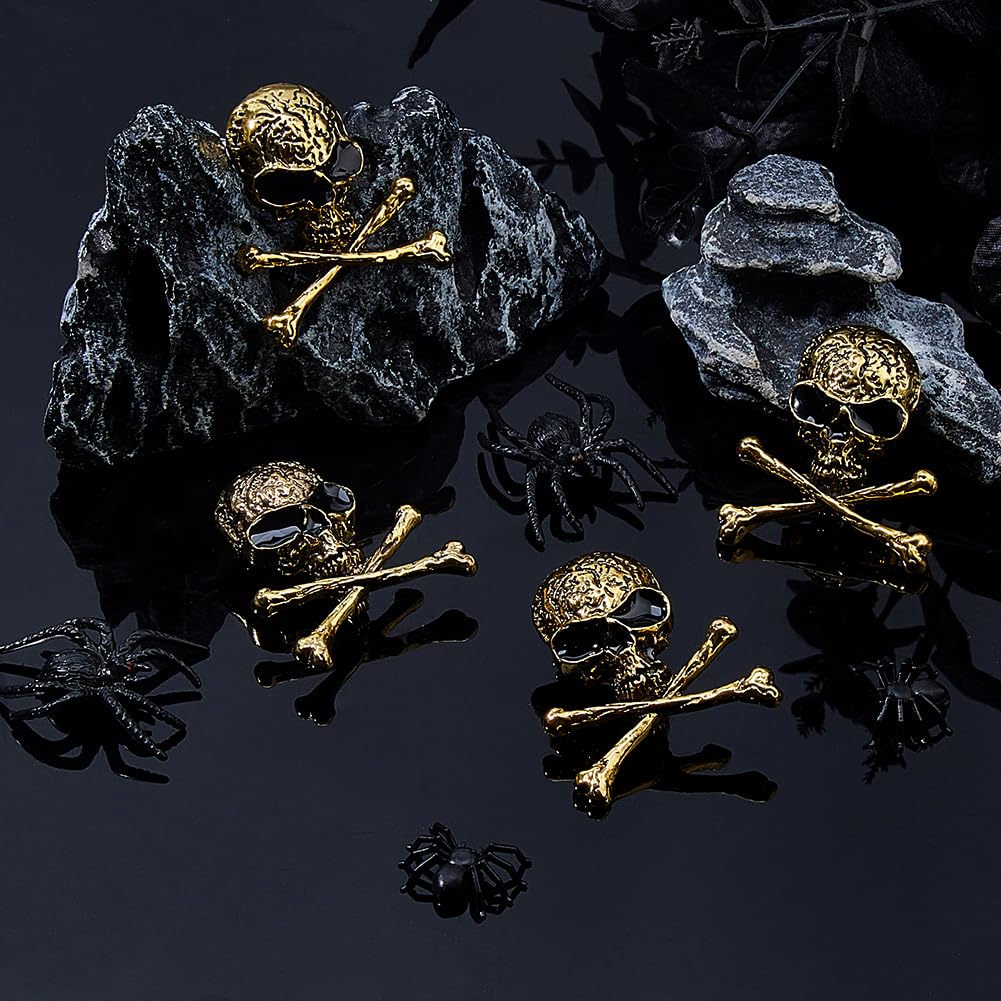 SUPERFINDINGS 4 Spille in Oro Antico con Teschi gotici e Ossa Incrociate, Spille in Lega Stile Punk, Decorazioni per Costumi di Halloween per Donne e Uomini, Cappotti, Giacche di Stoffa