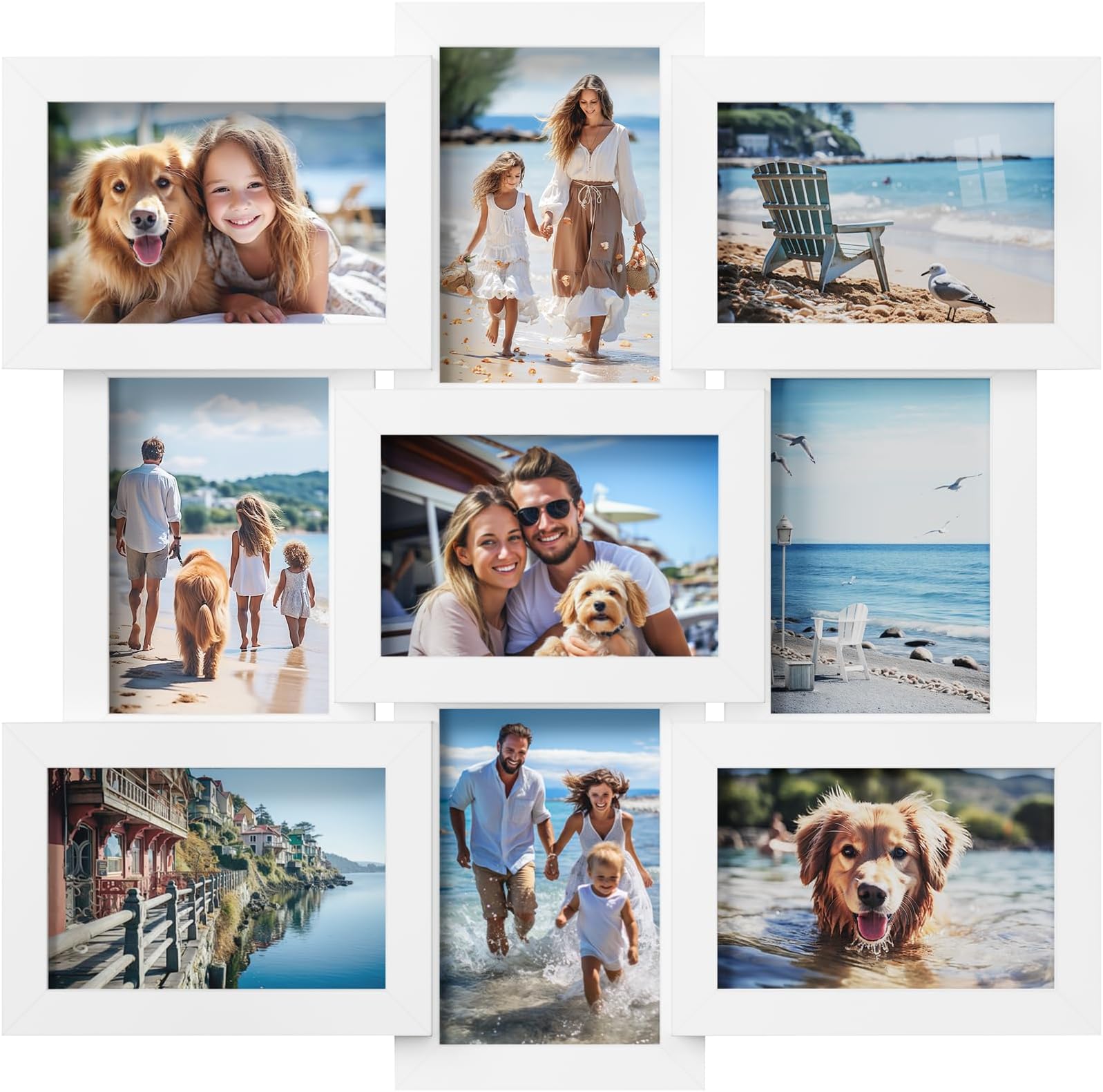 Large 10 Aperture Multi Tonal Photo Frame 6x4 Wall Mounted Wooden