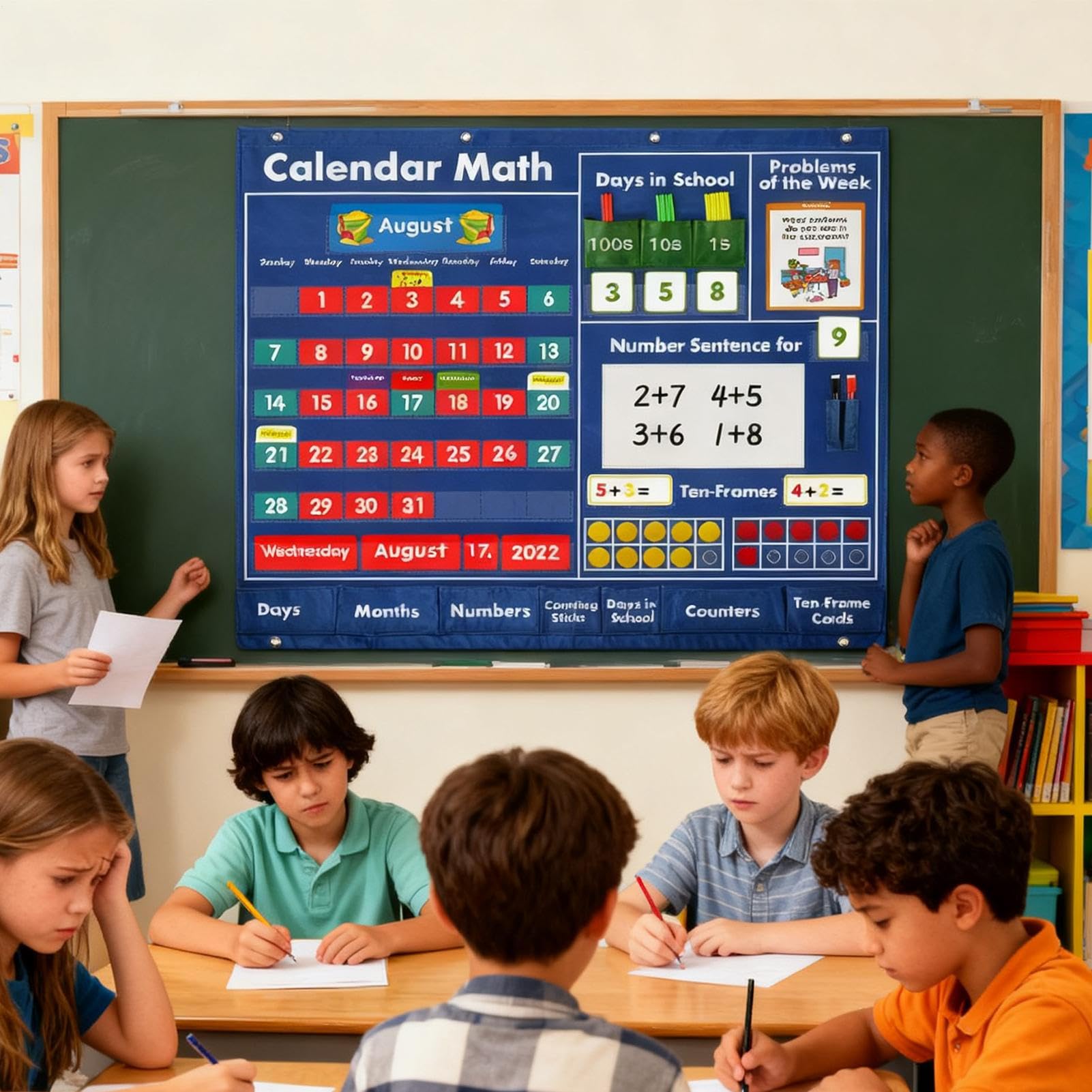 Calendario Con Tasche Per La Classe Portatile Per Attività | Materiali Didattici Con Tabellone A Tasche Per Bambini Ragazzi Ragazze Insegnanti Genitori Vacanze Aula Casa E Scuola
