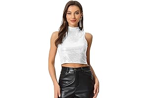Womens Metallic Sleeveless Sequin Crop Top Party Sparkly Tops