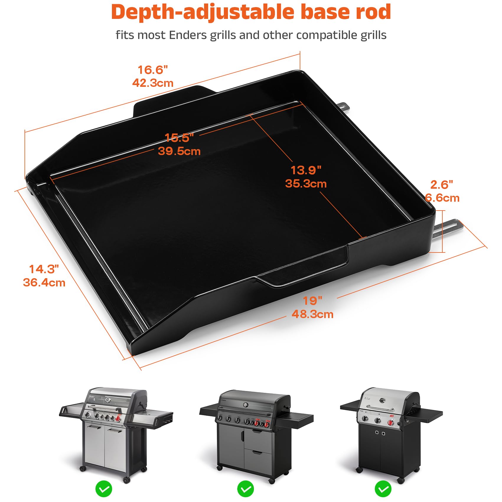 onlyfire Plancha de Hierro Fundido para Barbacoa, Plancha Universal con Soporte Ajustable para la Mayoría de Las Barbacoa de Gas, Esmaltada, Placa con Asas para Barbacoa Weber, Enders