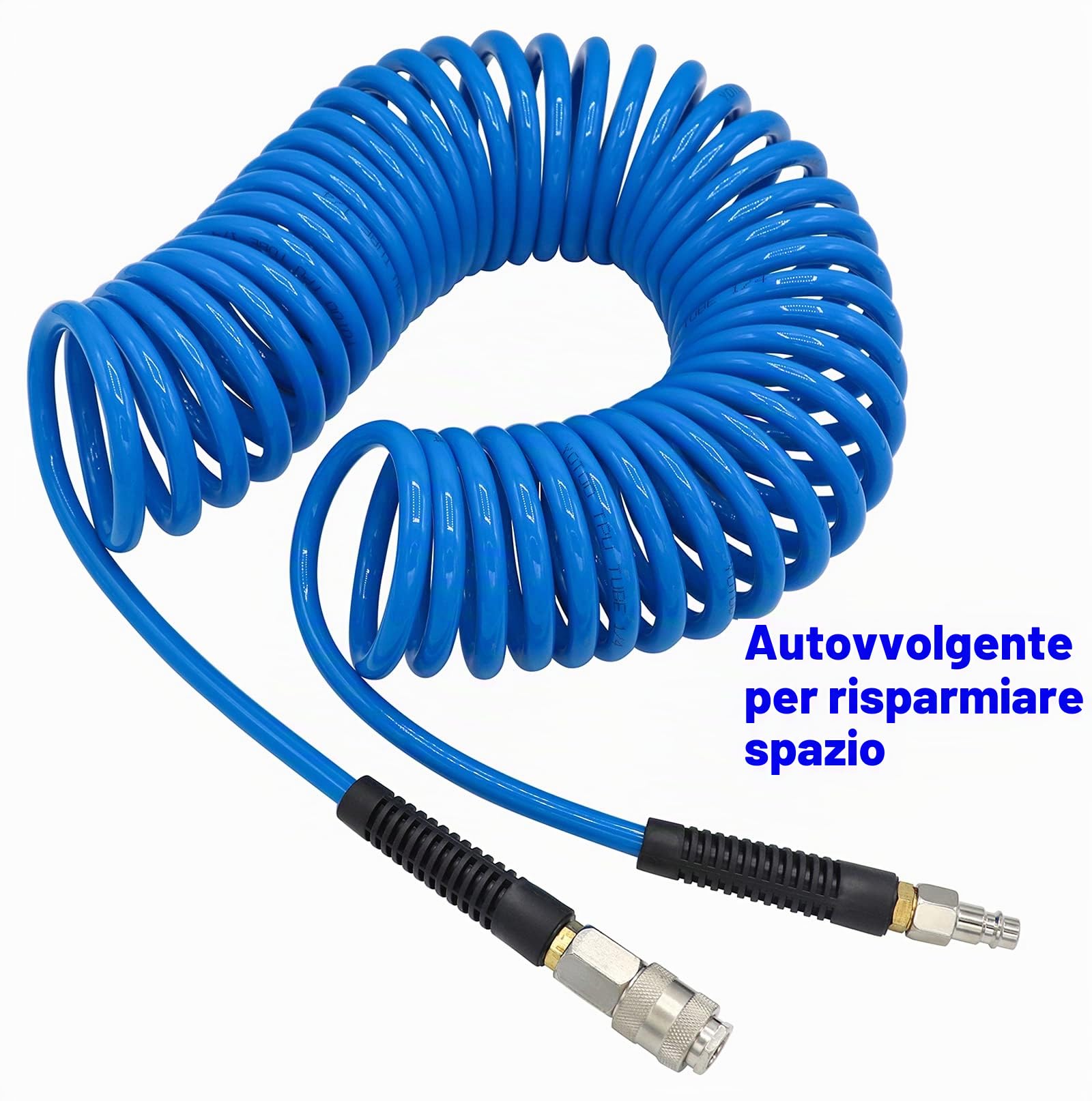 YOTOO Tubo flessibile per compressore d'aria in poliuretano, 10 m, 6 mm x 9,5 mm, limitatore piegatura, accoppiatore rapido, 1/4" blu