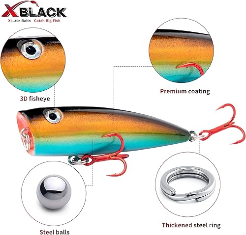 Miniatura 4 de Fishing Lures Set Minnow Crankbaits Pencil Jointed Popper VIB Lures Fishing Lures Kit 5PCS for Bass Trout in Saltwater and Freshwater, XBLACK Baits,