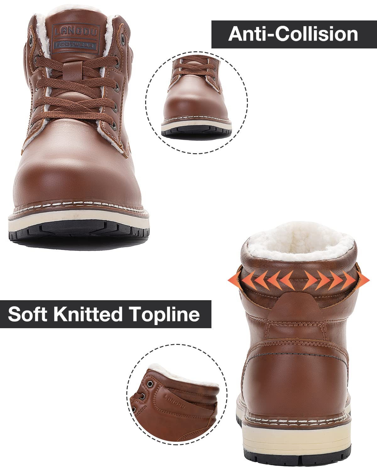 LANGDU Stivali Uomo Invernali Scarpe Inverno Scarponi Stivaletti Trekking Neve Caldo Fodera Passeggio Scarponcini Taglia 41-46EU