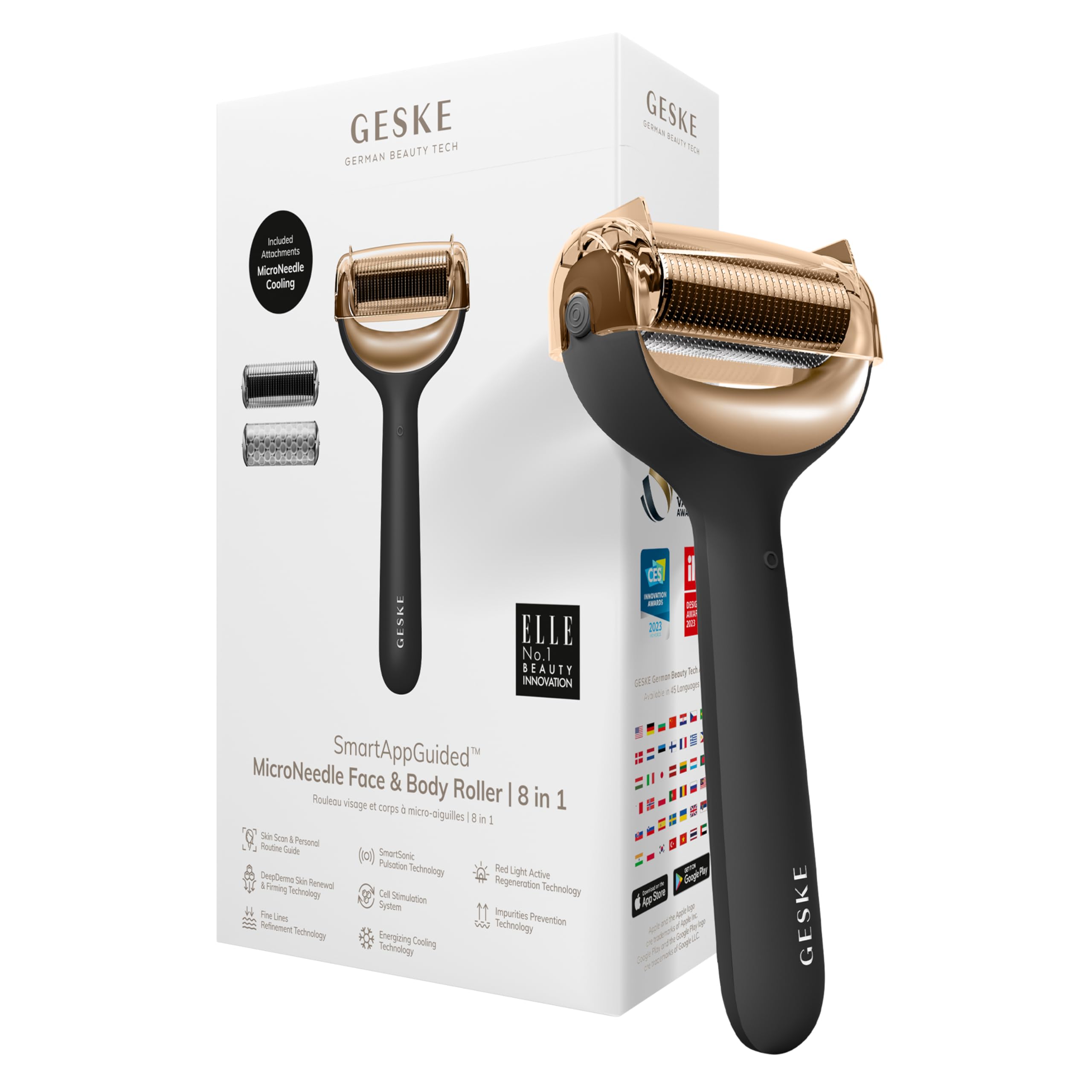GESKE SmartAppGuided™ MicroNeedle Face & Body Roller, Gray