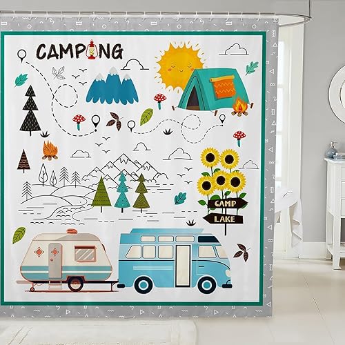 Miniatura 39 de Castle Fairy Cortina de baño hippie floral retro de los años 70 y 60, cortina de ducha de verano para niños y niños, tela impermeable con ganchos