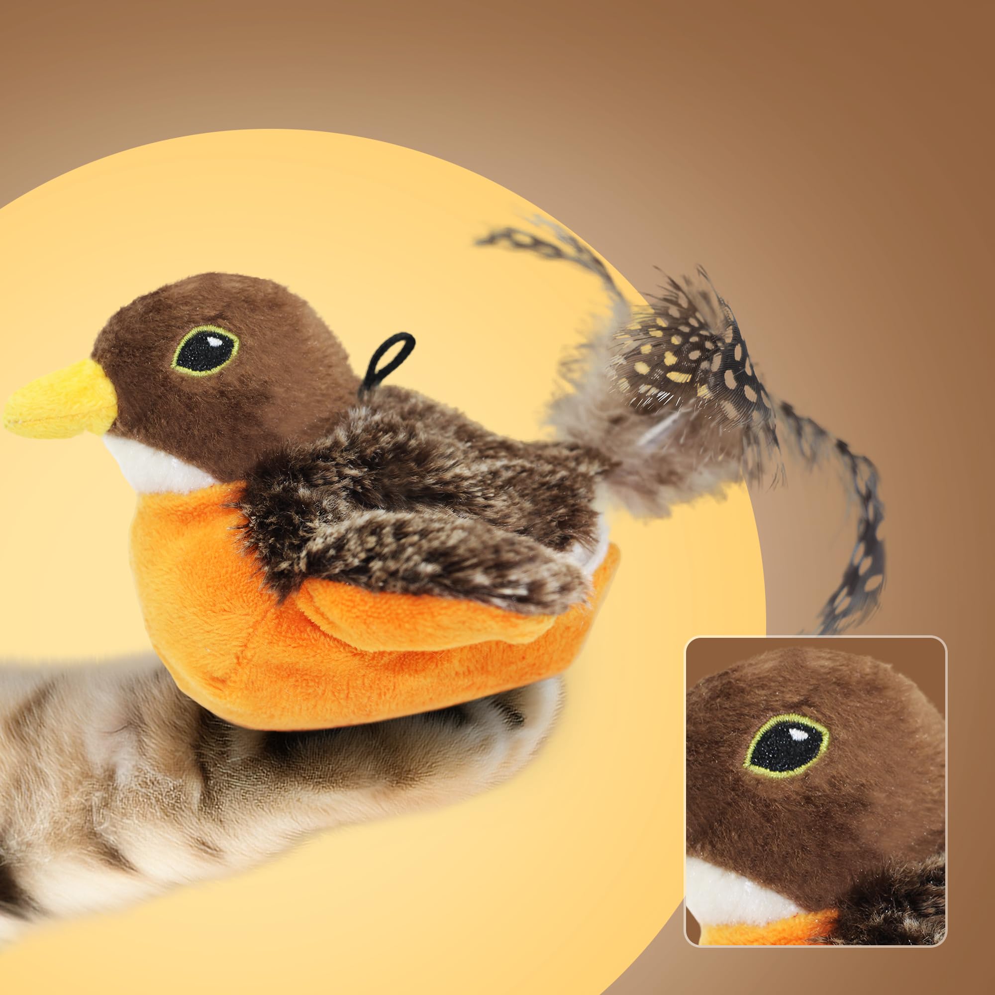 Vealind Flapping Bird Cat Toy USB Rechargeable Interactive Touch Activated Kitten Exercise Toys Hanging Door Simulated Chirping Flying Sparrow Cats Toys - Image 4
