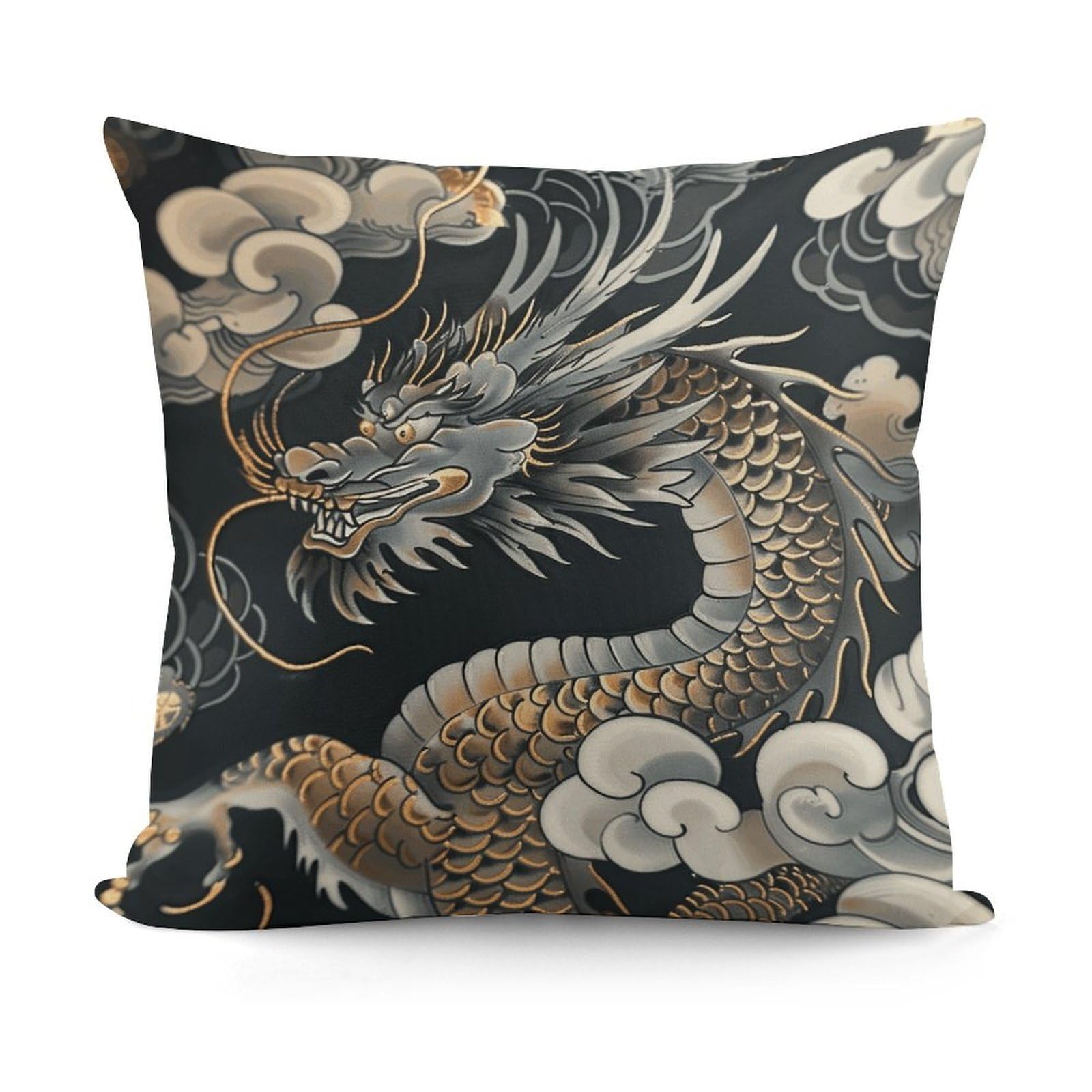 VstaDank Black Oriental Dragon Throw Pillow Cover Soft Square Cushion Cover Art Artwork Pillow Covers Mordern Couch Pillow Covers Decorative Cushion Case for Chair Couch Bedroom Living Room