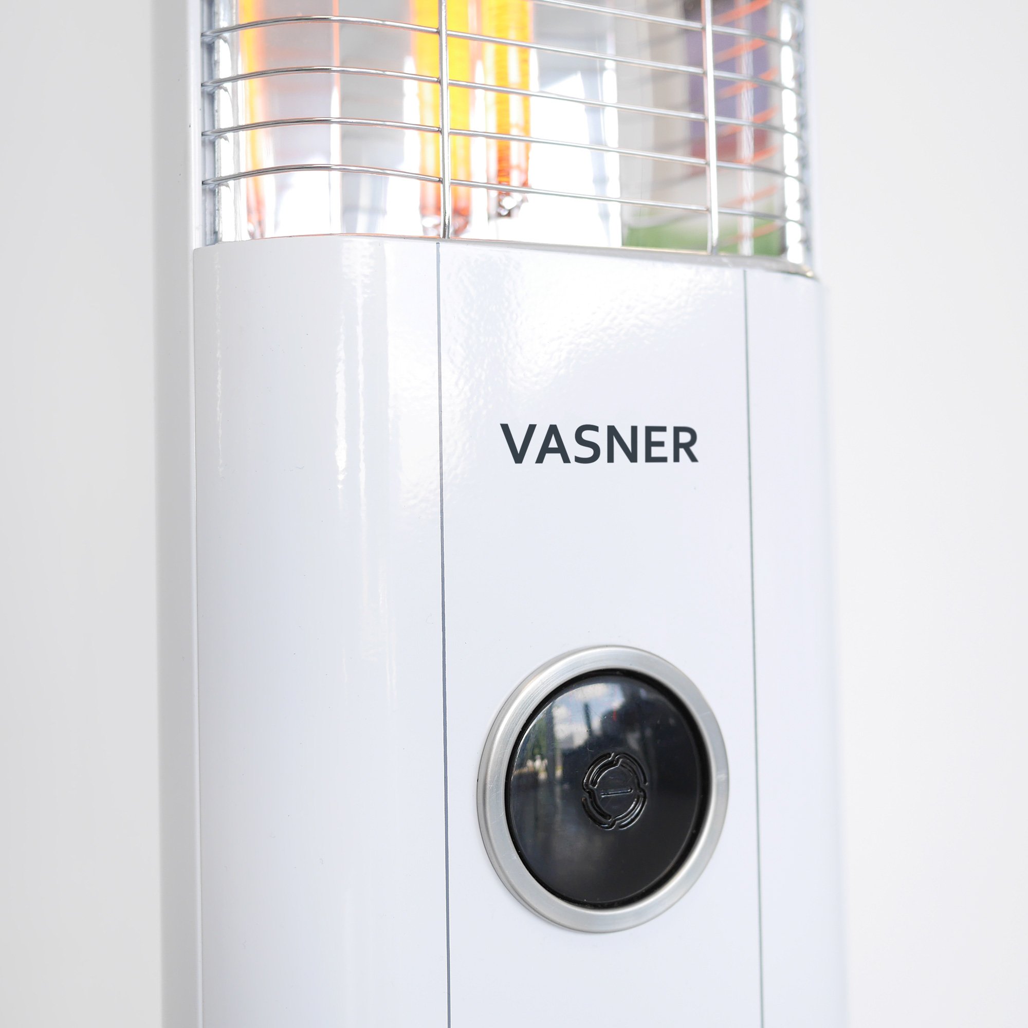 VASNER StandLine 23R – Infrarot Stand-Heizstrahler 2300 Watt 4 Stufen Dimmer Fernbedienung Infrarotstrahler elektrisch Standgerät für wettergeschützte Außenbereiche (Weiß)