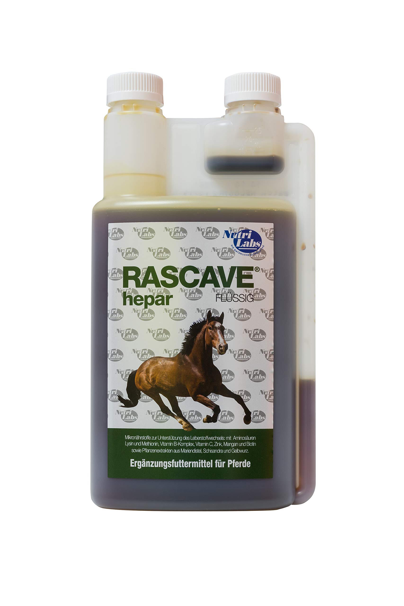 NutriLabs Rascave® Jugo Hepar para Caballos 1 L - Cardo Mariano Caballo - Suplemento alimenticio para Caballos - Productos de Salud para Caballos - Complemento alimenticio para Caballos Hígado -