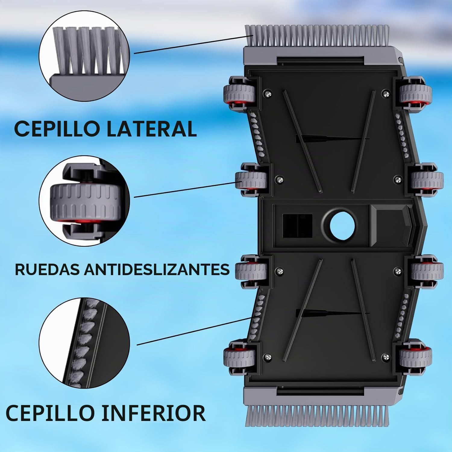 POOLAZA Aspiradora para piscina, succión de piscina ponderada con 1-1/4 pulgadas, conector de manguera giratoria de 1-1/2 pulgadas, cepillos de piso y laterales, succión de piscina para piscinas