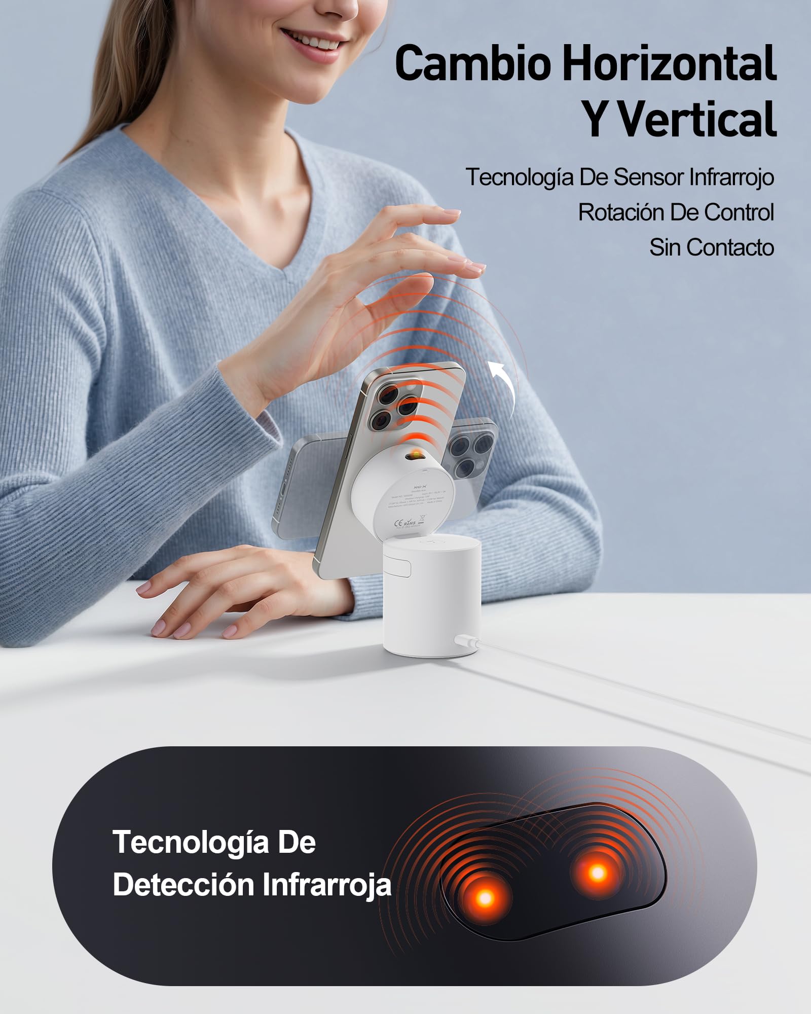 iWALK 3 En 1 Soporte De Carga Inalámbrica con Rotación Automática, Estación De Carga con Imán, 15W Estación De Carga Inalámbrica Plegable para iPhone 17 16 15 14 13 12 & Apple Watch & Airpods