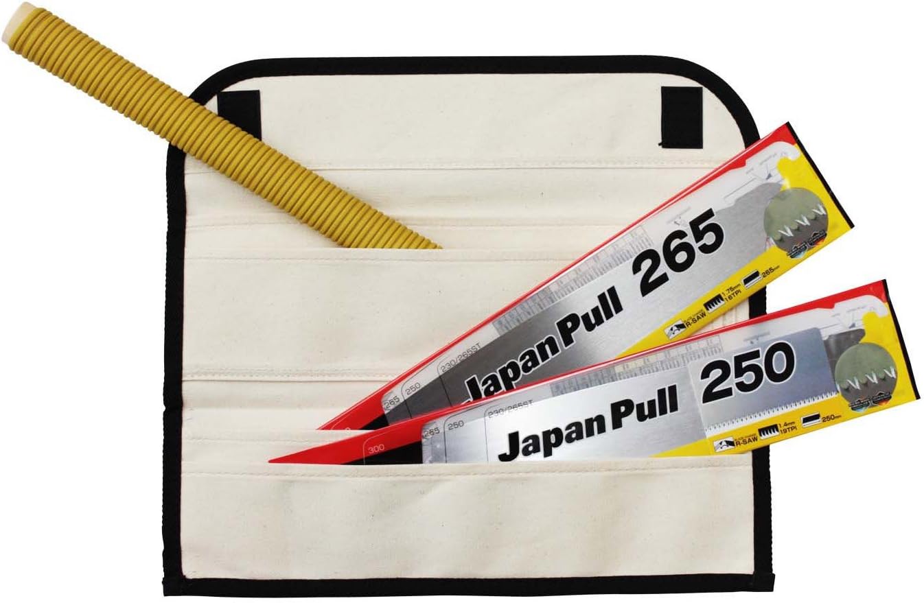 TAJIMA Pull-Stroke Saw Set - 16 TPI & 19 TPI Japanese Flush Cut Hand Saw Kit with Quick-Release Blade & Tri-Fold Canvas Carry Case - JPR-SET