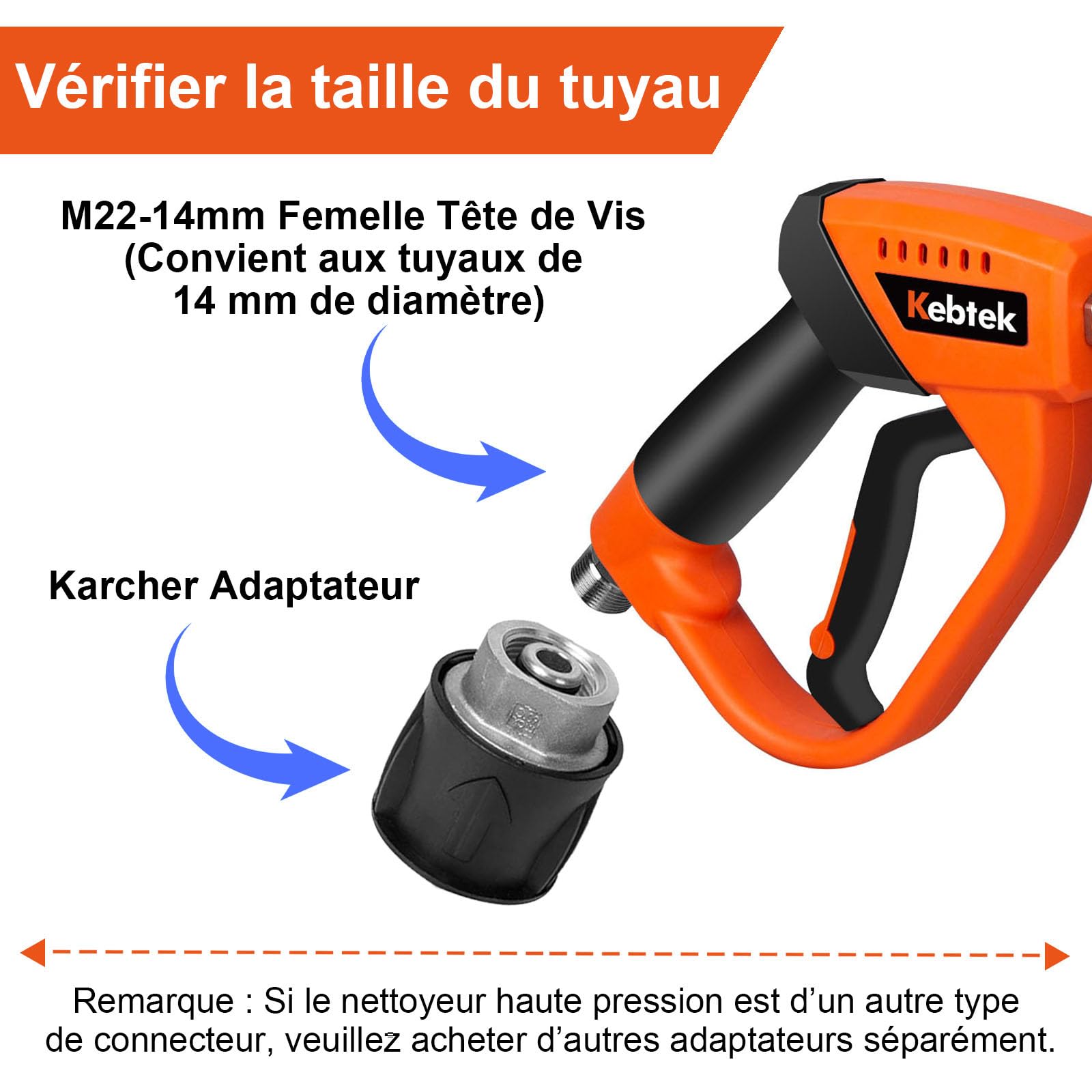 Kebtek Canon à Mousse et Pistolet Haute Pression 5200 PSI pour Lavage Voiture Auto, avec 6-en-1 Embouts de Buse et Adaptateur Compatible avec Karcher K2-K7 (MRP-001-A)