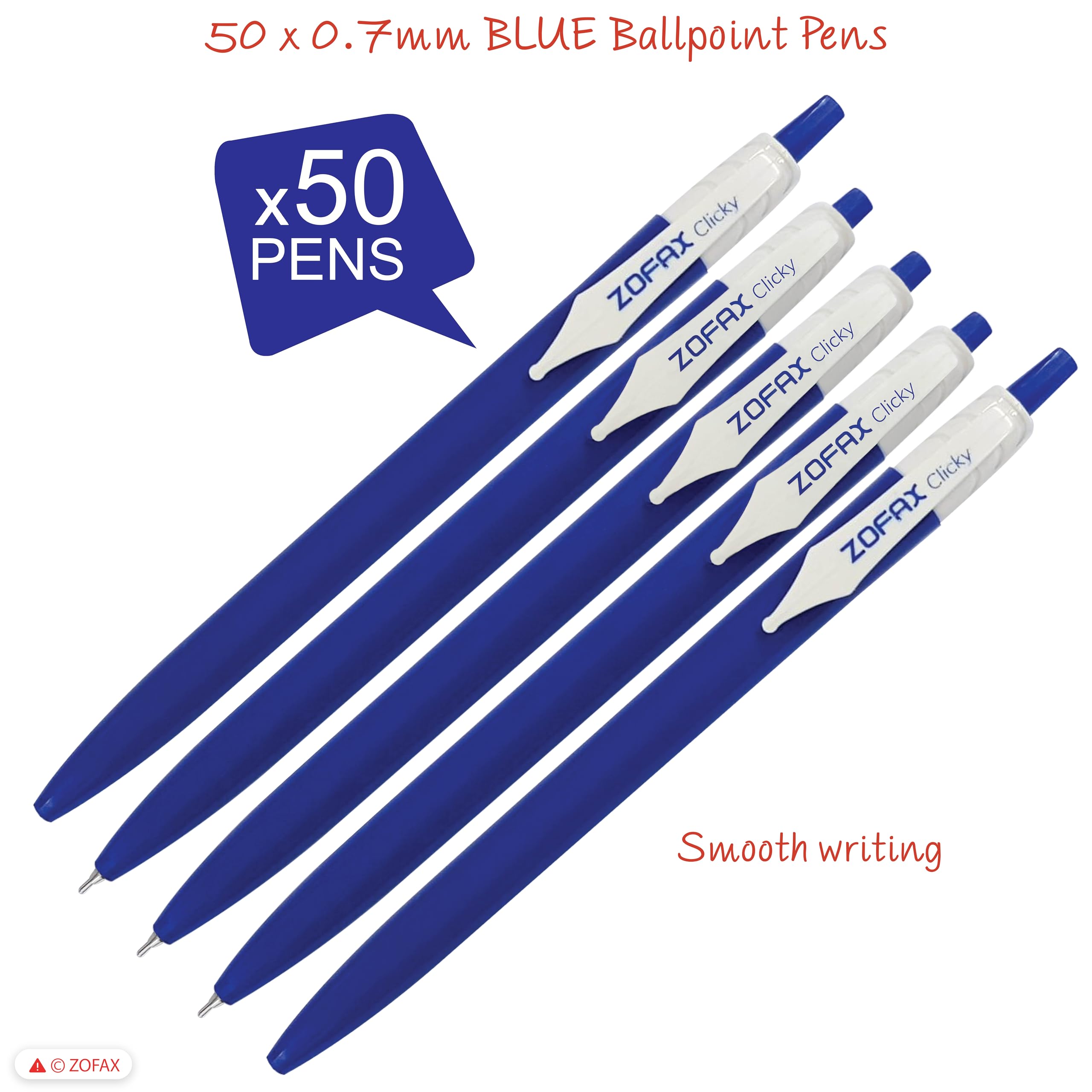 ZOFAX ZClic Retractable Ballpoint Pens, BLUE, Fine Point (0.7mm), Pack of 50, Smooth Ball Pens - Image 2