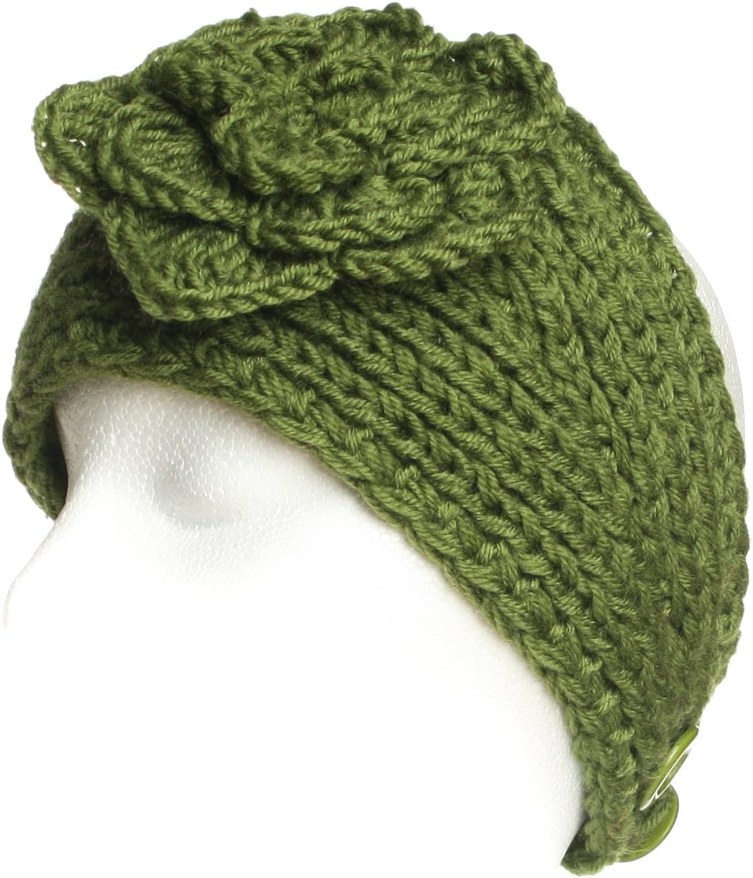 Dry77 Knitted Flower Headband Hat for Women, Green, Wide