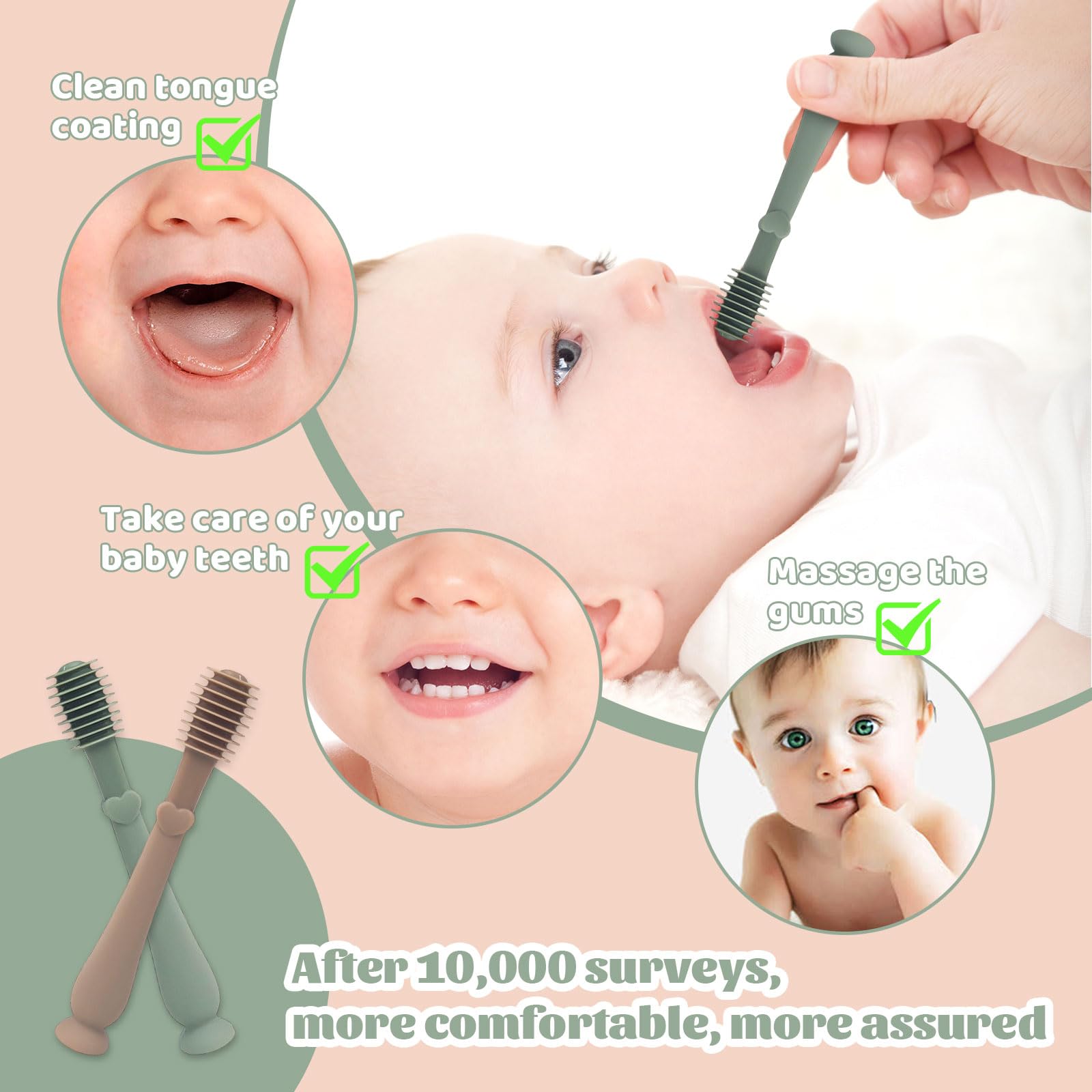 UILYNIU 4 Pezzi Silicone Spazzolino da Denti per Neonati, Spazzolino Bambini da Dito, Lingua Cleaning Neonato, Set Cura Dentale per Bambini