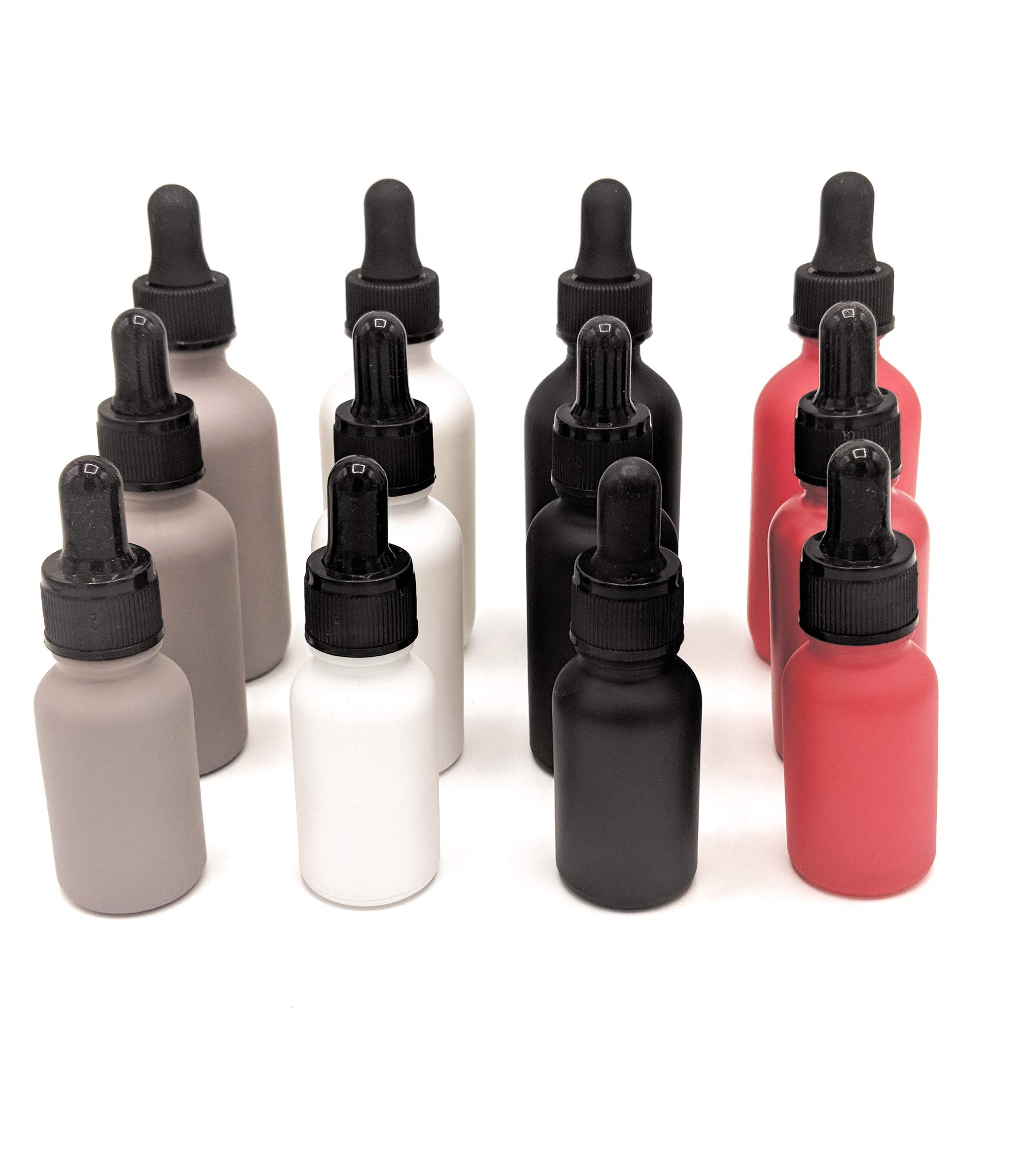 Glass Dropper Bottles Red, White, Black, Gray, 1/2oz, 1oz, 2oz