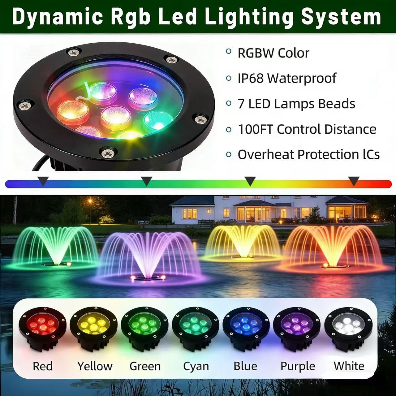 Pond Fountain Aerator 750W 1HP 110V -Pond Fountain -RGB LEDA Color-Changing Light Show - 15000 GPH Floating Aerator Pump- With100ft Power Cord -for Ponds and Lakes 2026 Latest Model