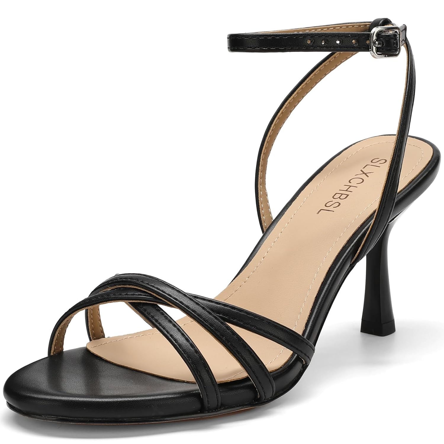 Womens Strappy Heeled Sandals 3 Inch High Heels Round Toe Ankle Strap Dress Shoes for Wedding Party or
