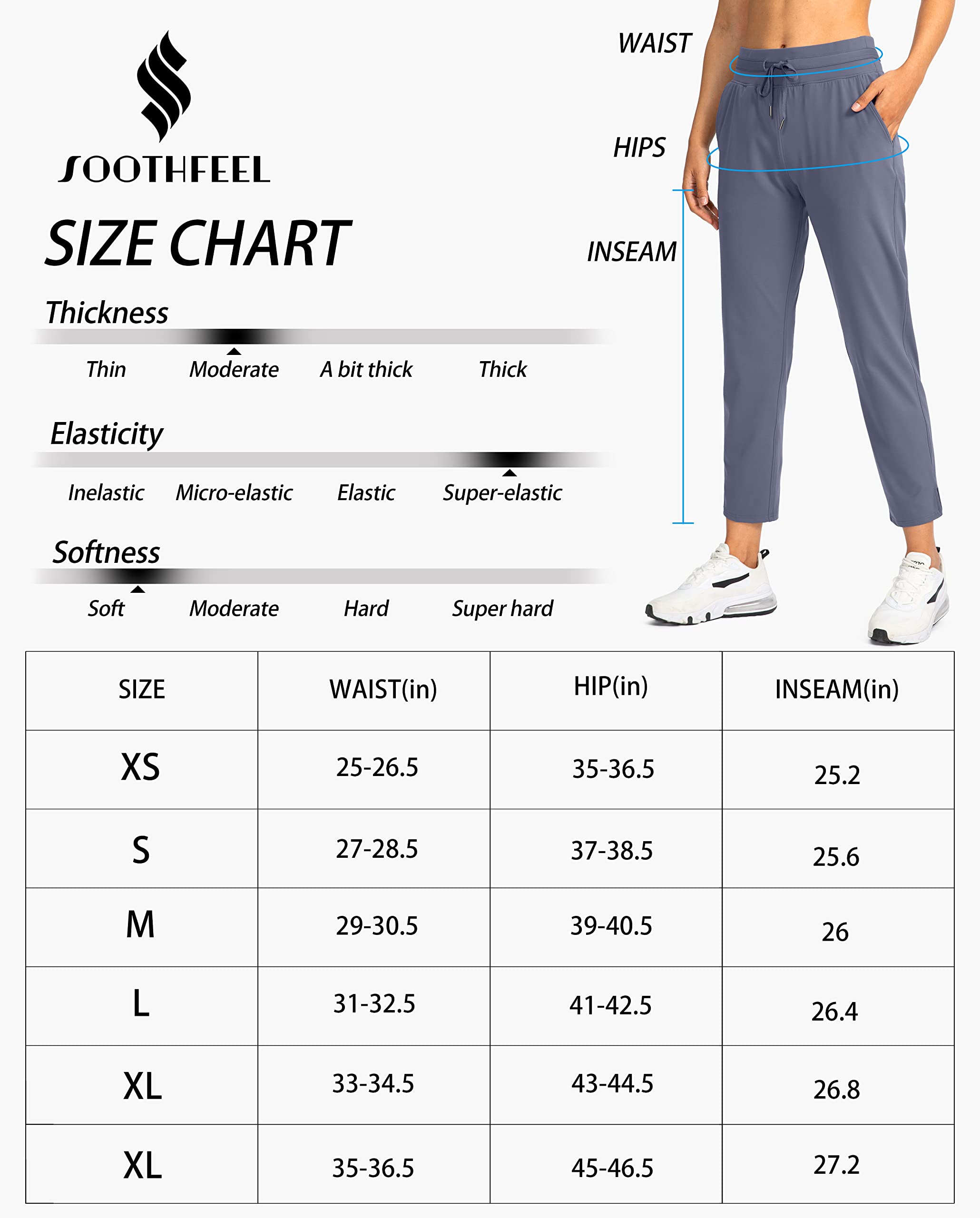 Soothfeel Pantalon de golf pour femme avec 5 poches taille haute extensible pour voyage, athlétisme, travail
