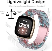 Vista 5 de Miimall Compatible con Fitbit Versa 3/Sense, bandas de resina para mujeres y hombres, correa de repuesto de acero inoxidable súper ligera