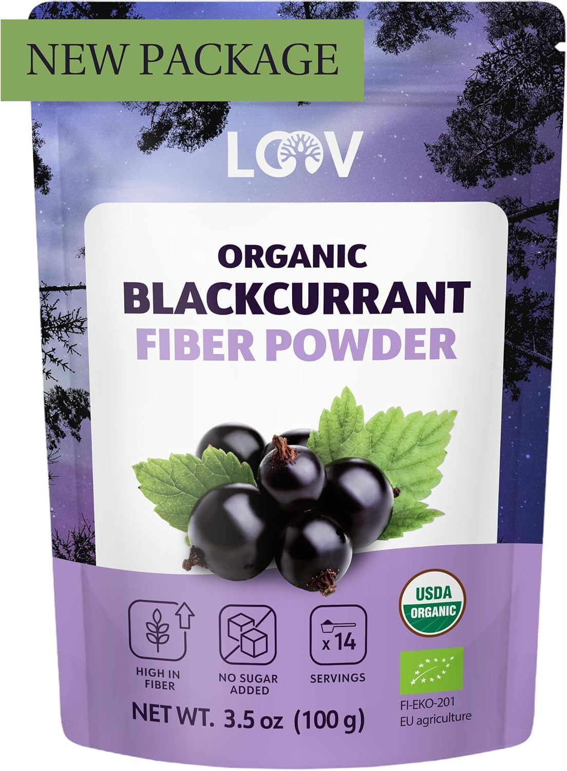 LOOV Organic Fiber Powder Blackcurrant Pomace 3.5 oz, High in Vitamin C, Made Only from Berry Skins and Seeds, No Added Sugar, Grown in Nordic Climate in Europe