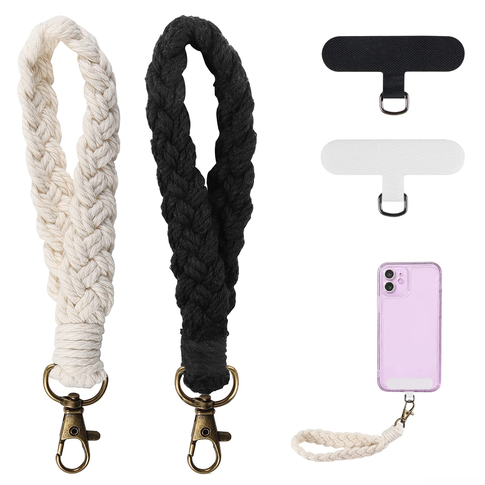 Boho Macrame Handy-Handgelenksschlaufe – Lanyard Mit Karabiner, Anti-Verlust-Kette Für Smartphones Bis 6,7 Zoll