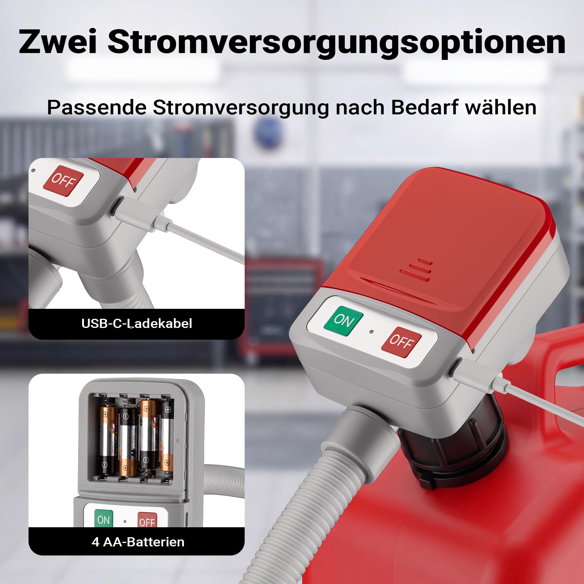 Wiltec batteriebetriebene Transferpumpe Auto USB ca. 12 l/min Förderleistung, Kraftstoffpumpe für Benzin, Diesel, Öl und Wasser, Umfüllpumpe mit Autostopp, Adapter und LED Anzeige