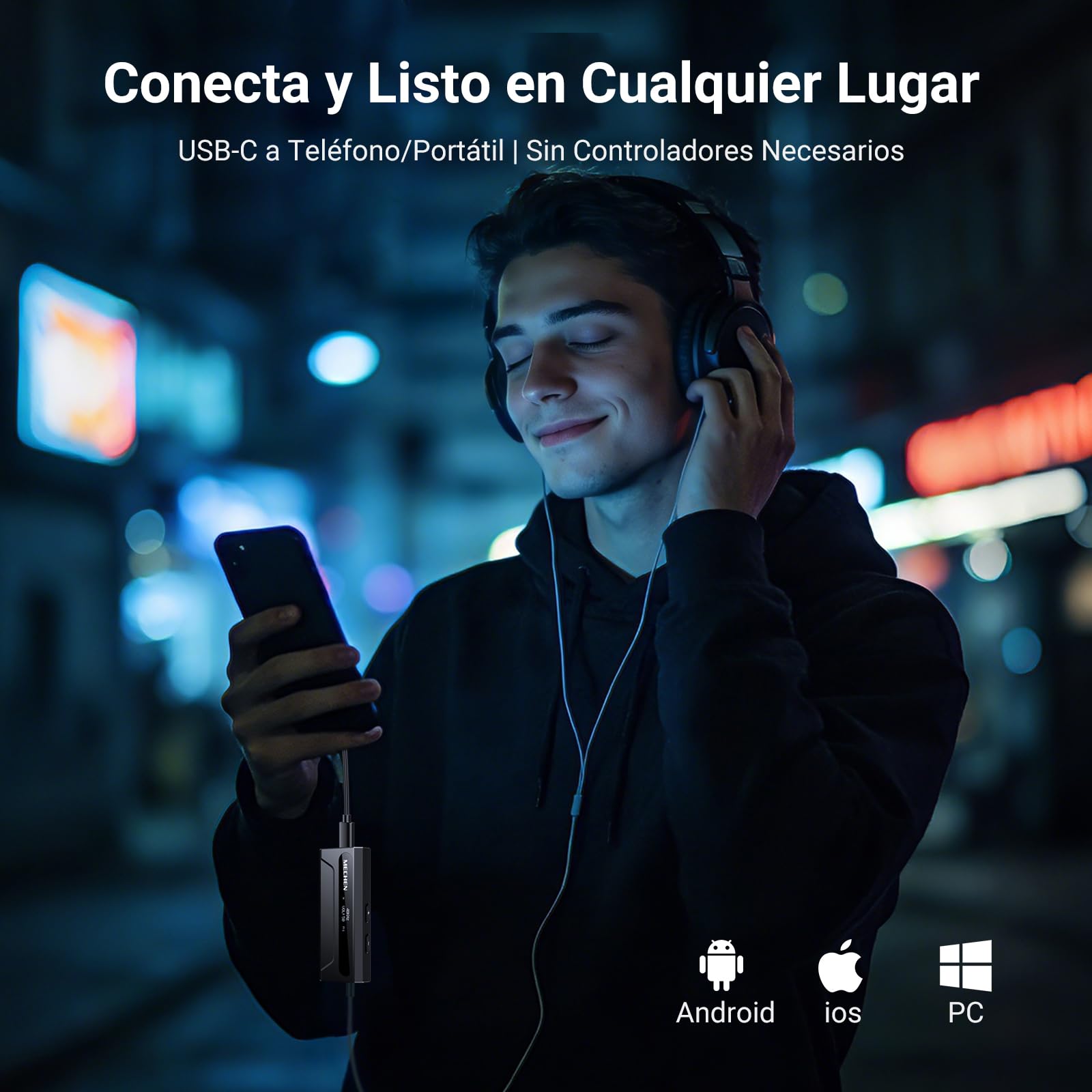 MECHEN AP10 - Amplificador de auriculares DAC con ES9028Q2M y ES9603Q, compatible con 384 kHz/DSD256, salidas duales de 3,5 mm + 4,4 mm, para smartphones, PC, ordenadores portátiles y reproductores