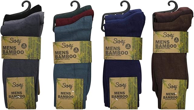 Soxy Mens Bamboo Socks - 12 Pairs - Super Soft Anti Bacterial Socks - Black/Assorted Colours - UK Size 6-11
