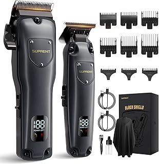 SUPRENT Hair Clippers Men- Professional Cordless Hair Clipper and Trimmer Set, Hair Cutting Machine for Barber USB Rechargeable T-Blade Zero Gap Hair Trimmer with LED Display
