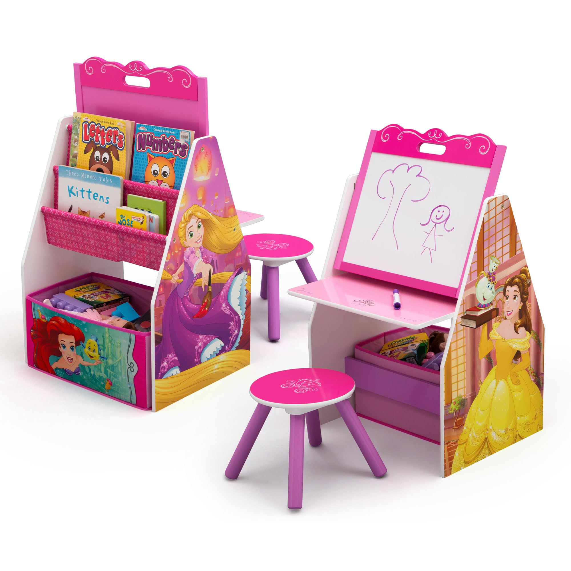 Delta Children Activity Center with Easel Desk, Stool and Toy Organizer, Disney Princess