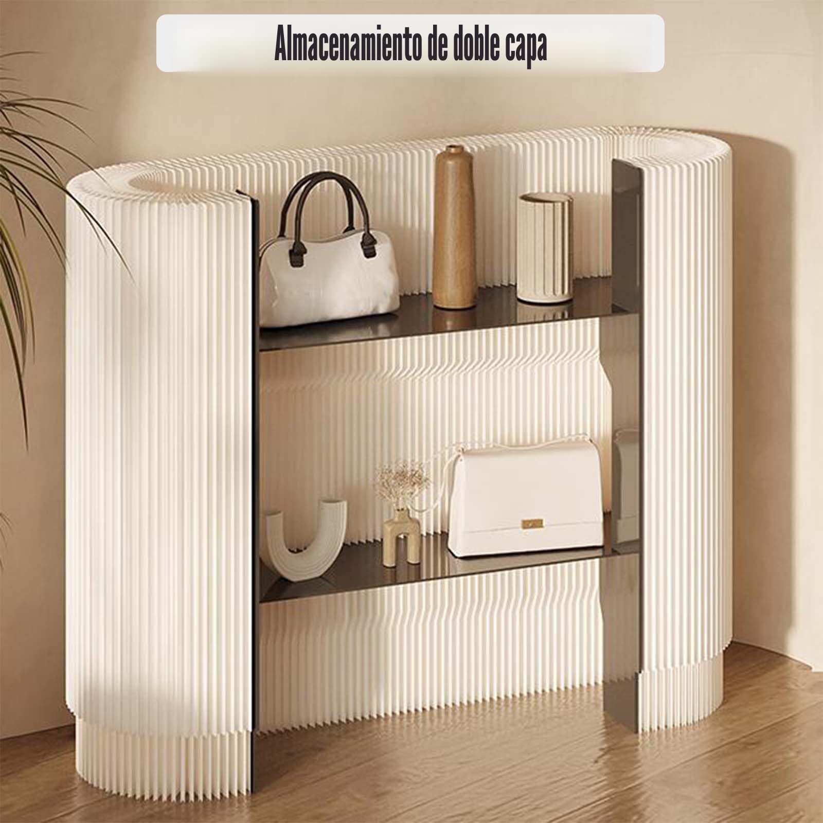 Mostrador de Recepción Curvo, Mostrador Plegable con 2 Estantes Desmontables, Escritorio de Recepción Contador de Cajero para Salón, Vestíbulo, Sala de Recepción y Tienda