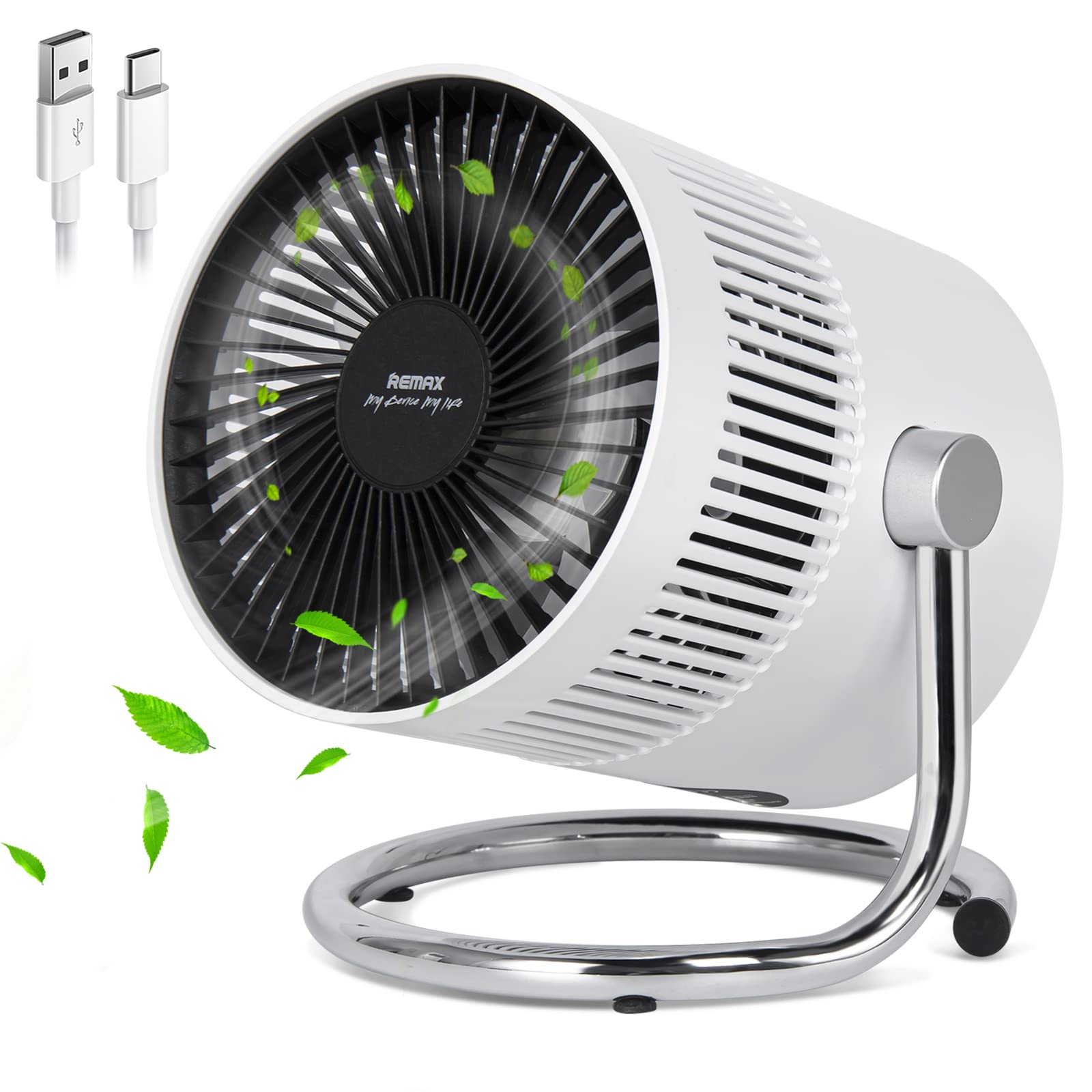 SISMEL Small Desk Fan, Quiet Bedside Rechargeable Fan with 3 Speeds, 360° Adjustment Portable Table Fan, 5 Inches Personal Mini Fan for Bedroom Home Office Outdoor Travel (White)