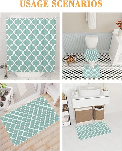 Miniatura 4 de Juego de 4 cortinas de ducha, juego de baño turquesa marroquí, accesorios de baño, juegos de decoración de baño con tapete de baño, tapa de inodoro