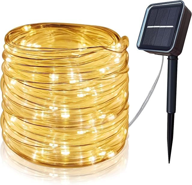 Kikasam Solar String Lights Outdoor Rope Lights39Ft 100 LED Solar Fairy Lights Outdoor Tube Lights WaterproofSolar Garden Lights Decorative Lights for Home Party Patio Wedding Birthday (Warm Light)