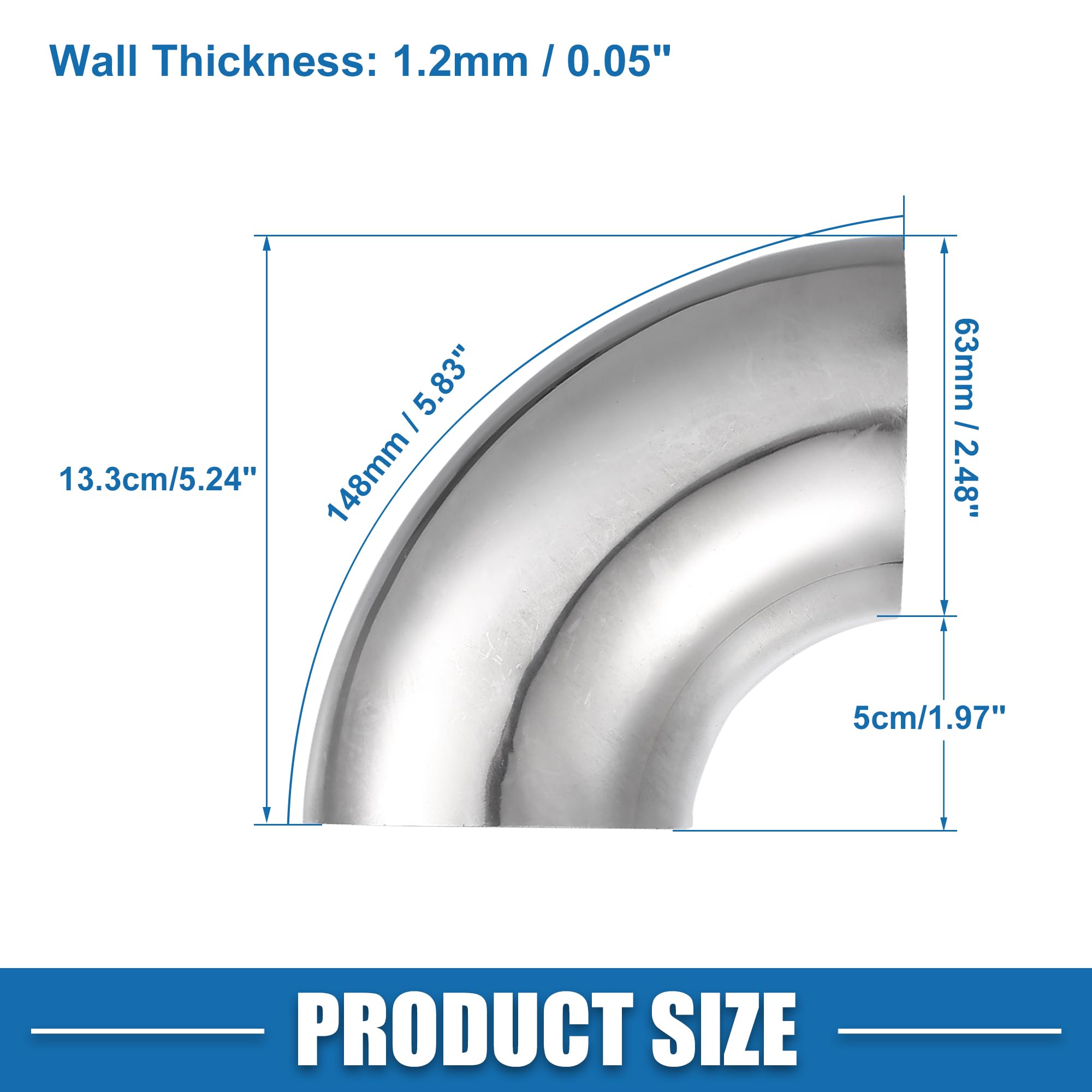 A ABSOPRO Tubo Codo Escape Ss304 90° Plateado 4 Pcs Para Auto | Acero Inoxidable Ss304, 2.5 Pulgadas, 90 Grados, Dimensiones 16.3X7.6Cm, Grosor Pared 1.2Mm, Longitud Arco 185Mm