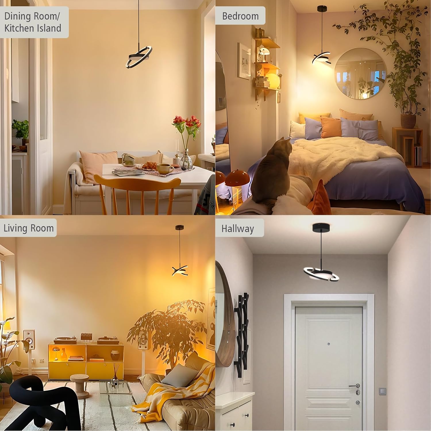 FIMEI LED Saturn Pendant Lights, 3000-6000K Dimmable Adjustable Hanging Chandelier Saturn Ring Design for Dining Room Kitchen Island Entryway Bedroom Foyer Black (Black, 1)