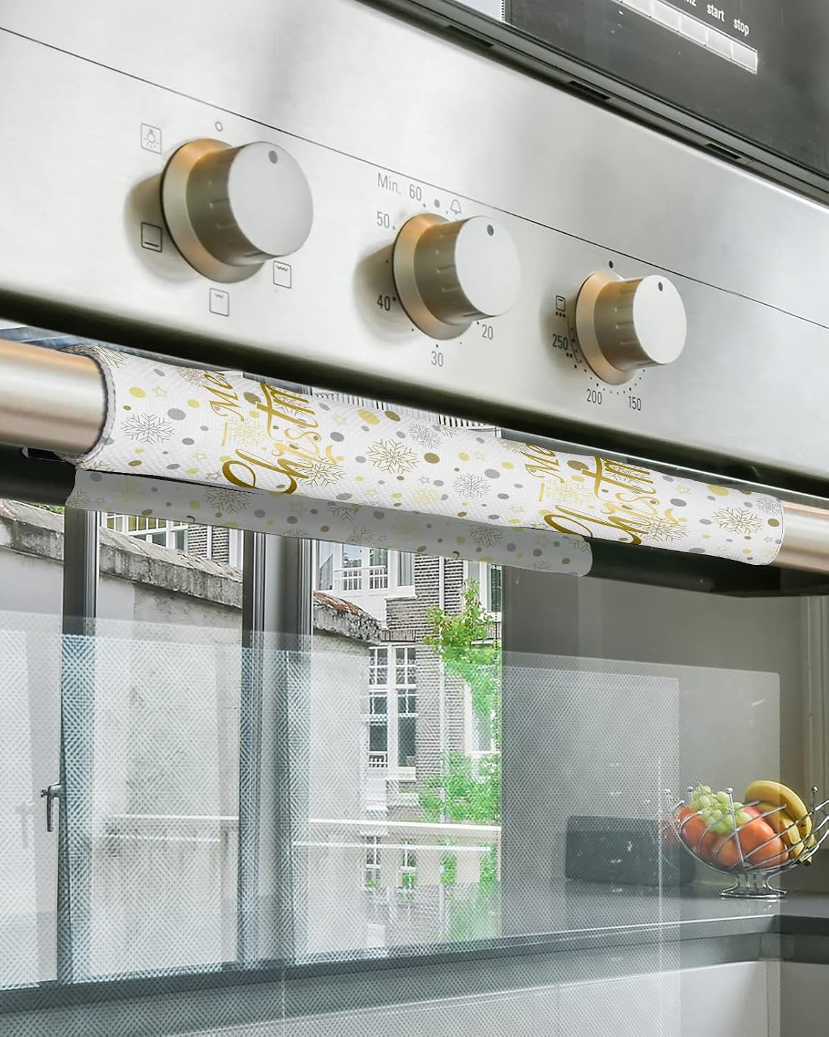 Christmas Refrigerator Door Handle Cover Merry Christmas Golden Snowflake Polka Dots Dishwasher Microwave Oven Fridge Stove Handles Fridge Protector Kitchen Appliance Decor Set of 2