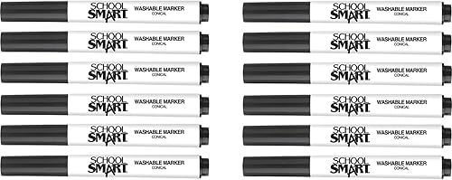 School Smart Marcadores de arte lavables, punta cónica, color negro, paquete de 12
