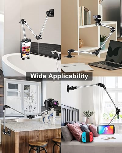 Miniatura 5 de woleyi Soporte de pared ajustable para tableta, soporte plegable de 35 pulgadas para teléfono, iPad para pared, soporte para cámara web, soporte
