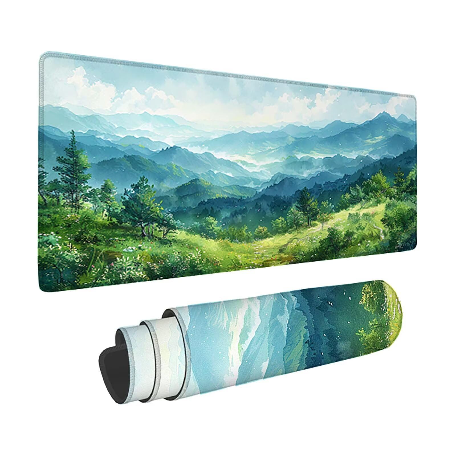 Verde Alfombrilla Ratón Paisaje Alfombrilla Gaming XXL 1500 x 800mm, Impermeable Mouse Pad con Bordes Cosidos Tapete Escritorio con Base de Goma Antideslizante para Gaming, Oficina -zzg25052LE93