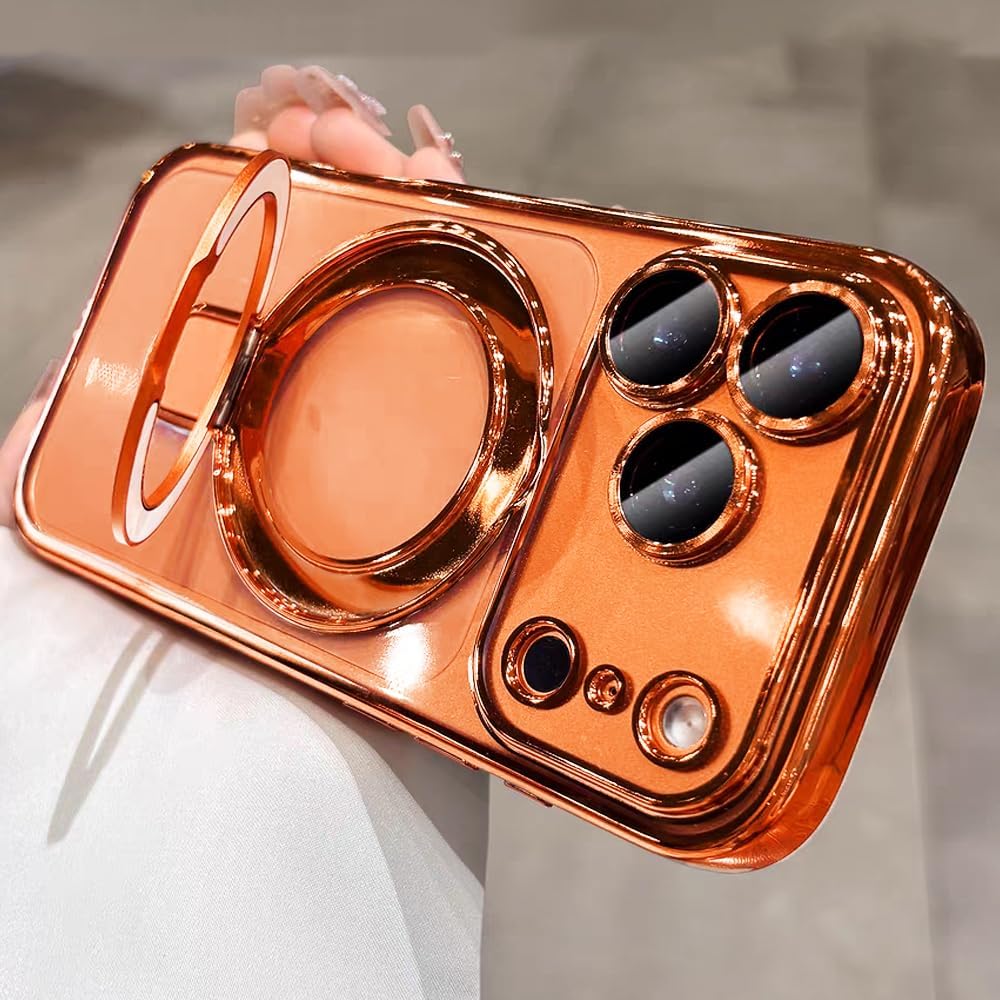 for iPhone 17 Pro Case Magnetic Stand,[Compatible with Magsafe] [Military Protection][Camera Lens Protector] Phone Case Cover for iPhone 17 Pro 6.3" - Orange - Image 3