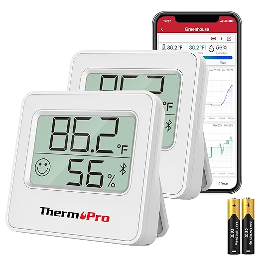 ThermoPro TP357 2 Pack 260FT Bluetooth Hygrometer Room Thermometer for Home with Remote Temperature and Humidity Monitor & Smart APP, Temperature Humidity Sensor Gauge with Max Min Records