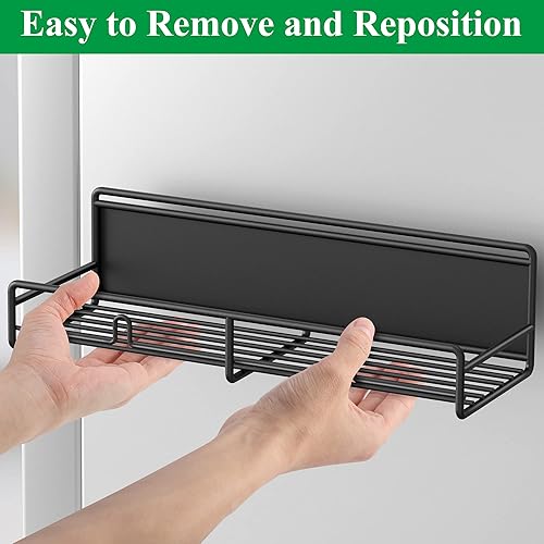 Miniatura 6 de Paquete de 4 organizadores magnéticos para especias para refrigerador y horno microondas, estante de metal para nevera para cocina, negro mate